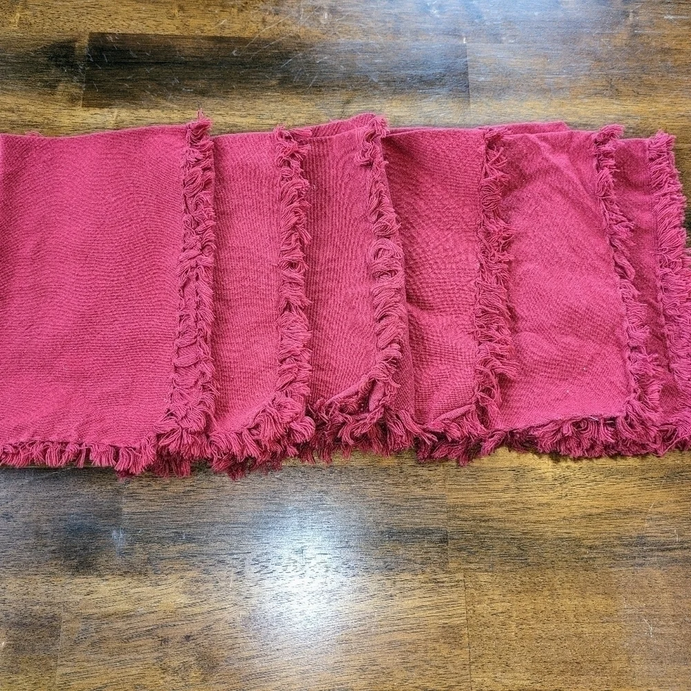 Red Fringe Cloth Napkins (x6)